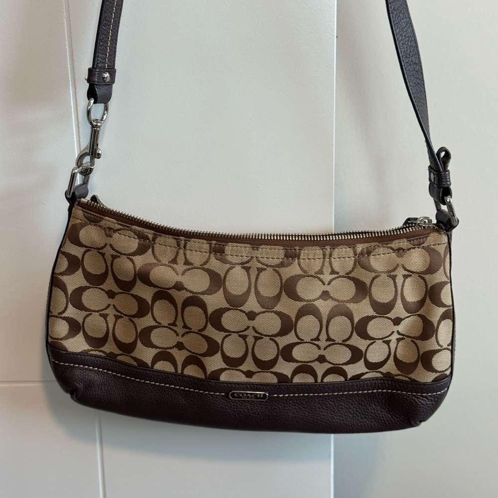 Coach Beige Brown Signature Jacquard 2 Way Shoulder Bag